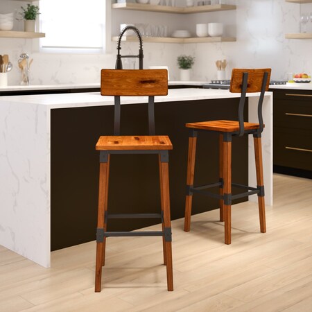 Flash Furniture Rustic Antique Walnut Industrial Wood Dining Barstool, PK2 2-XU-DG-W0236B-GG